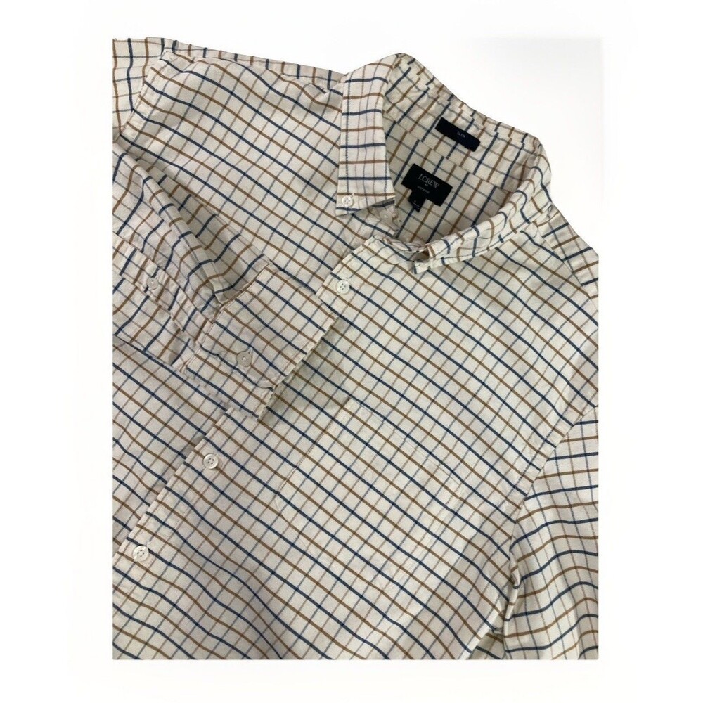 J Crew Factory Mens L Slim Fit Plaid Oxford Shirt Button Down Cotton Casual
